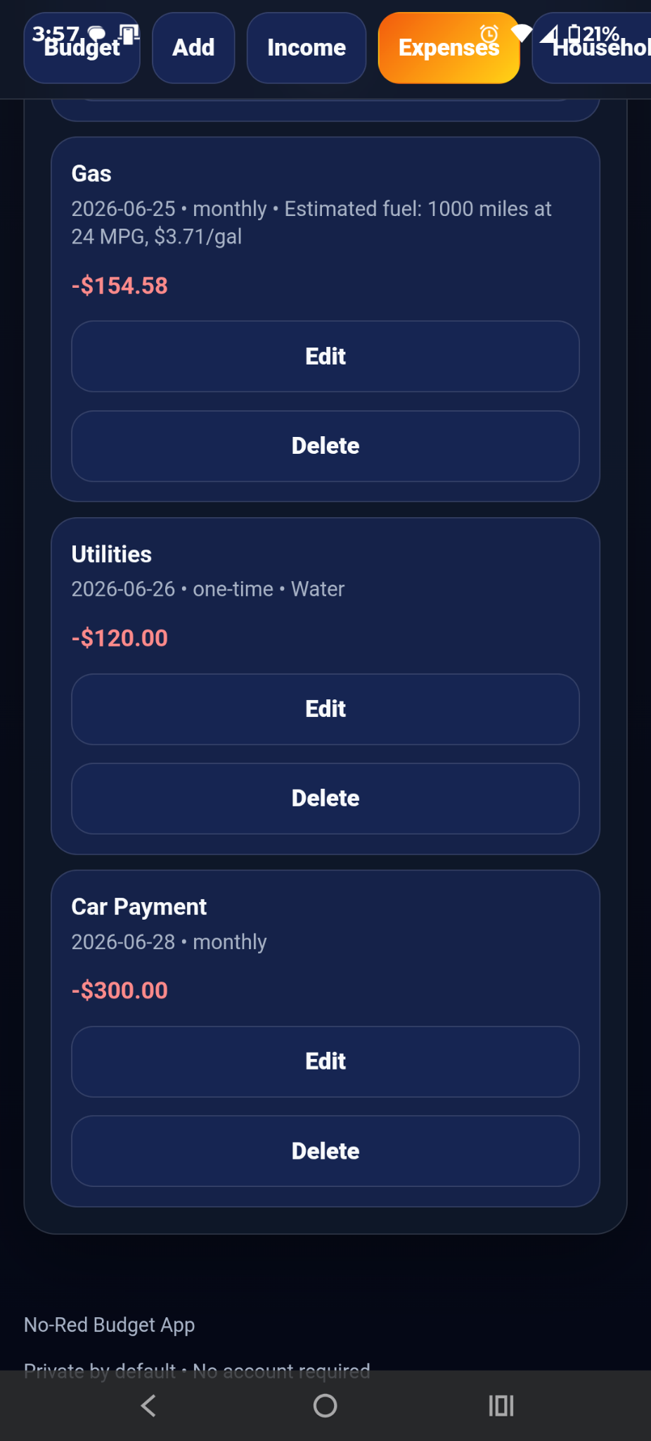 More expense entries