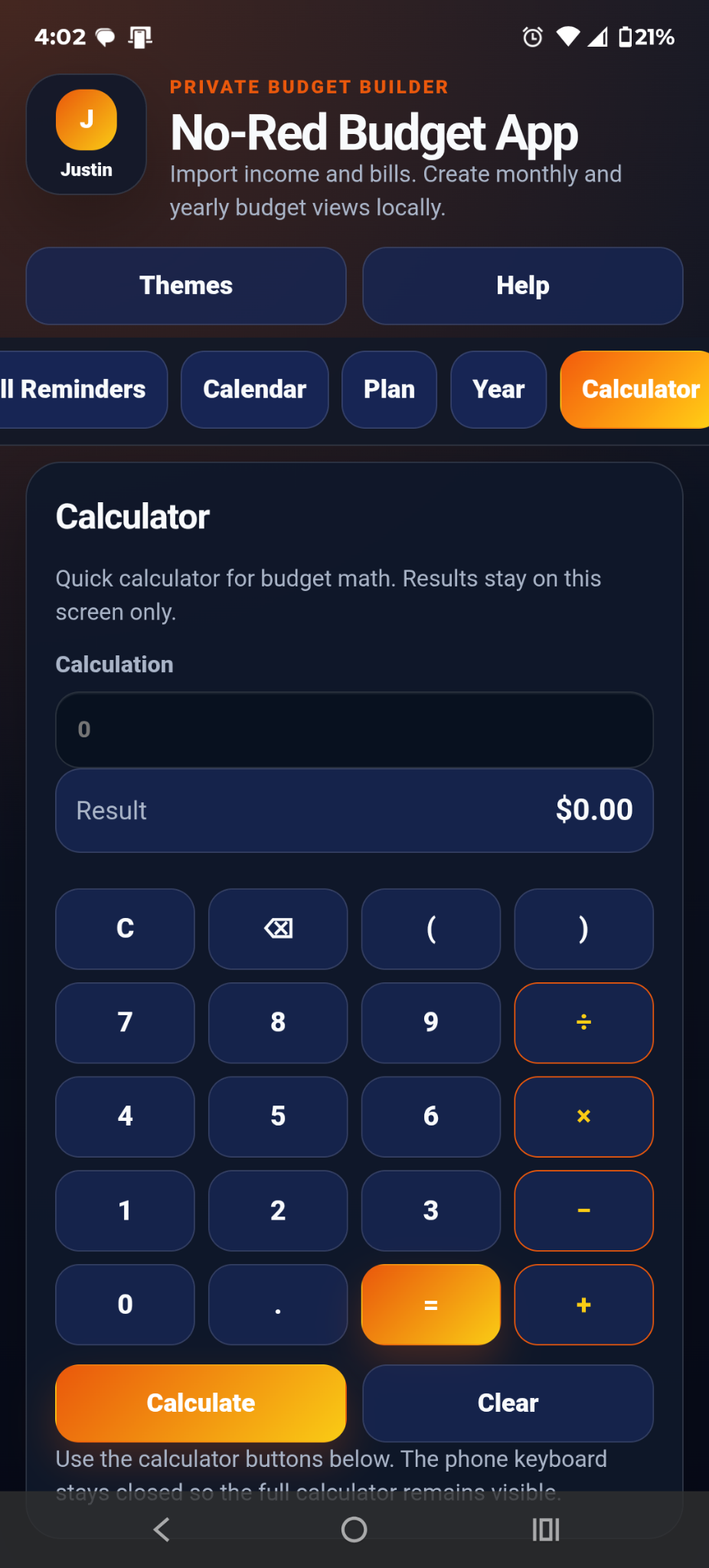 Built-in calculator